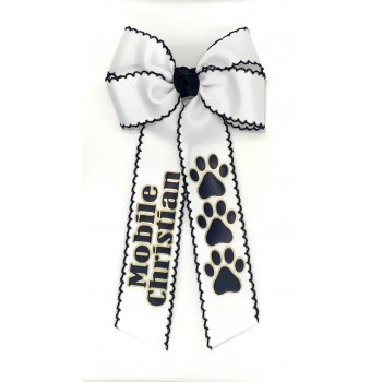 Mobile Christian (White) / Navy Pico Stitch Bow w/ Tails - 5 Inch